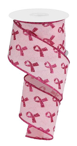 Breast Cancer Awareness Ribbon Wired Ribbon : Powder Pink, White - 2.5 Inches x 10 Yards (30 Feet)
