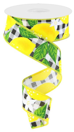 Lemon Check Royal Wired Ribbon : Black & White - 1.5 Inches x 10 Yards (30 Feet)