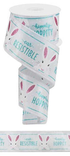 Peeking Bunny Wired Ribbon : Robins Egg Blue, Pink, White - 2.5 Inches x 10 Yards (30 Feet)
