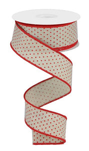 1.5" x 10yd Swiss Dots On Burlap Color: Lt Natural/Red