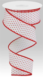 1.5" x 10yd Swiss Dots On Burlap Color: White/Red