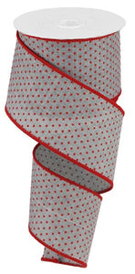 Grey Gray Red Raised Swiss Polka Dots Wired Ribbon (2.5 Inches x 10 Yards (30 Feet))