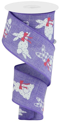 Patterned Bunnies On Royal  Color: Lavender/White/Pink - 2.5 Inches x 10 Yards (30 Feet)