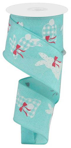 Patterned Bunnies Wired Ribbon : Ice Blue - 2.5 Inches x 10 Yards (30 Feet)