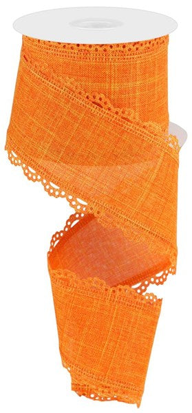 Scalloped Edge Canvas Wired Ribbon : Orange - 2.5 Inches x 10 Yards (30 Feet)