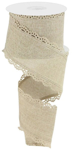 Scalloped Edge Burlap Wired Ribbon : Light Grey, Silver, White - 2.5 Inches x 10 Yards (30 Feet)