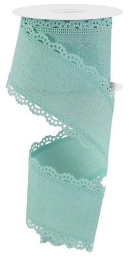 Scalloped Edge Burlap Wired Ribbon : Mint Green - 2.5 Inches x 10 Yards (30 Feet)