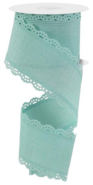 Scalloped Edge Burlap Wired Ribbon : Mint Green - 2.5 Inches x 10 Yards (30 Feet)