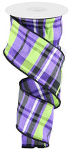 Load image into Gallery viewer, Plaid Halloween Faux Dupioni Wired Edge Ribbon : Black, Purple, Lime Green - 2.5 Inches x 10 Yards (30 Feet)

