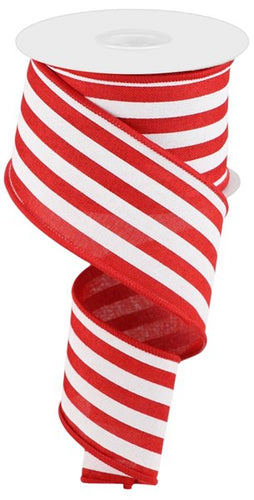 Vertical Stripe Wired Ribbon : Red, White - 2.5 Inches x 10 Yards (30 Feet)
