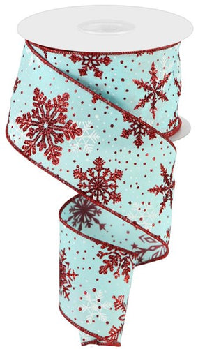 Multi Snowflakes Wired Ribbon : Red Blue - 2.5 Inches x 10 Yards (30 Feet)