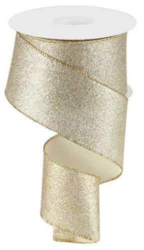 Shimmer Glitter Wired Edge Ribbon : Champagne - 2.5 Inches x 10 Yards