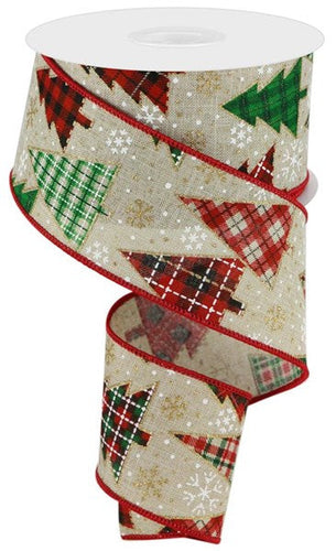 Christmas Trees Snowflakes Wired Ribbon : Red Green Gold - 2.5 Inches x 10 Yards (30 Feet)