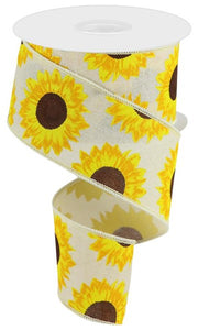 Sunflowers on Canvas Wired Ribbon : Cream - 2.5 Inches x 10 Yards (30 Feet)