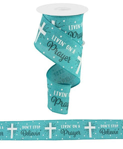 Don't Stop Believin' Livin' on a Prayer Wired Ribbon : Teal Blue, Green - 2.5 Inches x 10 Yards (30 Feet)