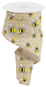 Bumble Bee Canvas Ribbon : Light Beige Yellow White Black - 2.5 Inches x 10 Yards (30 Feet)