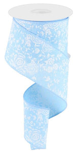 Mini Rose Wired Ribbon: Pale Blue - 2.5 Inches x 10 Yards (30 Feet)