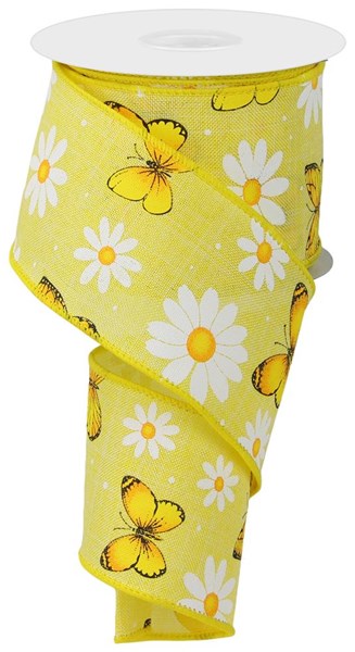 Daisies & Butterflies Wired Ribbon: Yellow - 2.5 Inches x 10 Yards (30 Feet)