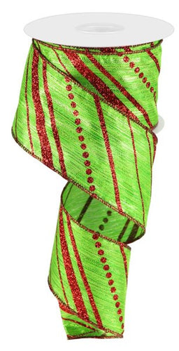 Multi Diagonal Stripes Wired Ribbon: Green, Red - 2.5 Inches x 100 Feet (33.3 Yards)