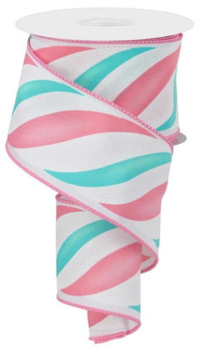 Swirl Candy Stripe Wired Ribbon: Pink, Ice Blue - 2.5 Inches x 10 Yards (30 Feet)