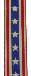 Bold Stars Stripe Farmhouse 4th of July Ribbon : Navy Blue, Red, Beige - 2.5 Inches x 10 Yards (30 Feet)
