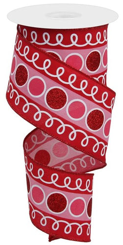 Glitter Circles & Loops Wired Edge Ribbon, 10 Yards (2.5 Inch, White, Red, Emerald, Lime)