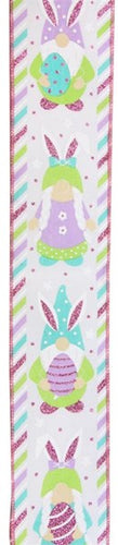 Easter Gnomes Wired Ribbon - 10 Yards (2.5 Inches, White)