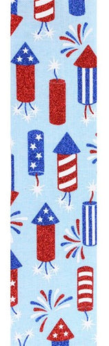 Firecracker Patriotic Wired Ribbon : Turquoise Blue Red White - 2.5 Inches x 10 Yards (30 Feet)