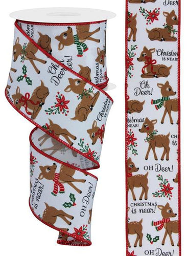 Oh Deer Christmas Wired Ribbon : Red Green White Brown - 2.5 Inches x 10 Yards (30 Feet)