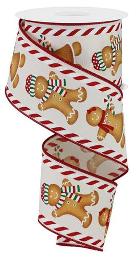 Gingerbread Boy GIrl Wired Ribbon : Ivory Red - 2.5 Inches x 10 Yards (30 Feet)