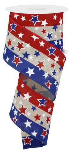 Stars on Stripes Wired Ribbon : Red White Blue 2.5 inches x 10 yards (30 feet)