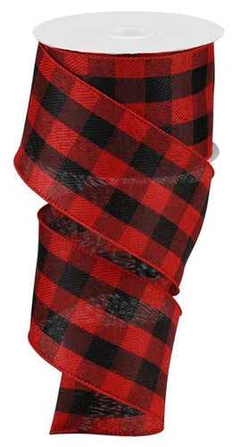 Woven Check Wired Ribbon : Red, Black - 2.5 Inches x 10 Yards (30 Feet)