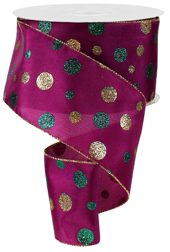 Mardi Gras Polka Dot Glitter Diamond Ribbon : Purple, Green & Gold (4 Inch X 50 Yards)