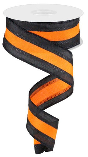 Satin Wired Ribbon : Orange Black 1.5 inches x 10 yards (30 feet)