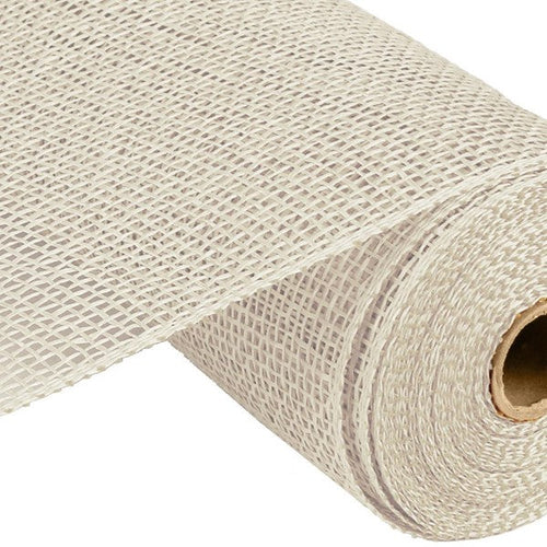 Poly Burlap Mesh Ribbon : Solid No Foil Cream Solid  - 10 Inches x 10 Yards (30 Feet)