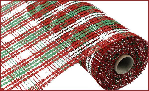 Poly Burlap Check Check Mesh Ribbon : Red White Lime Green - 10 Inches x 10 Yards (30 Feet)