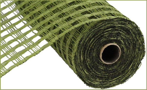 Poly Burlap Check Check Mesh Ribbon : Olive Green - 10 Inches x 10 Yards (30 Feet)