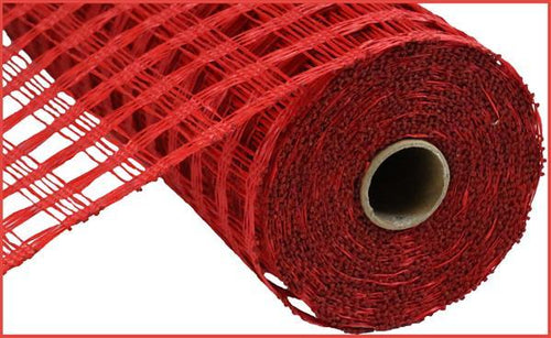 Poly Burlap Check Check Mesh Ribbon : Red - 10 Inches x 10 Yards (30 Feet)