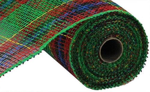 Poly Burlap Plaid Mesh Ribbon : Emerald, Red, Black, Blue, Yellow - 10 Inches x 10 Yards (30 Feet)