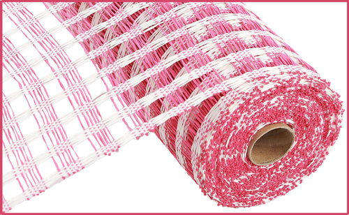 Poly Burlap Check Mesh Ribbon : Fuchsia Pink Cream  - 21 Inches x 10 Yards (30 Feet)