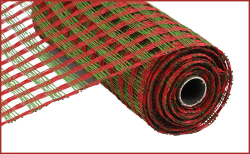Poly Burlap Check Mesh Ribbon : Red Lime Green - 21 Inches x 10 Yards (30 Feet)