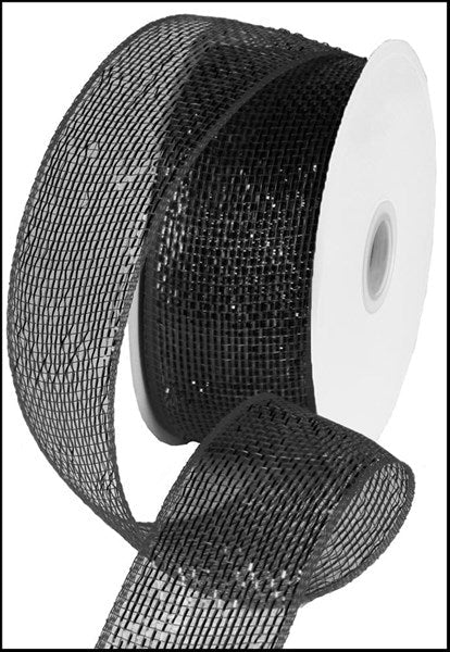 Deco Poly Mesh Ribbon : Metallic Black - 2.5 Inches x 25 Yards (75 Feet)