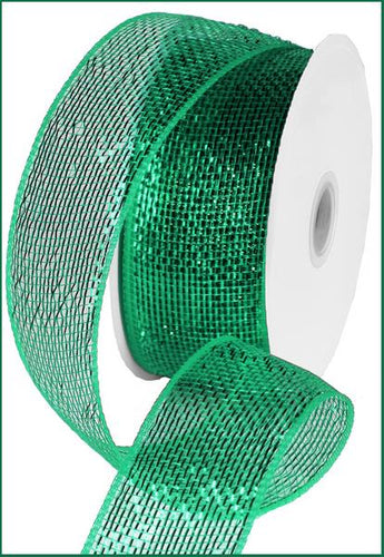 Deco Poly Mesh Ribbon : Metallic Emerald Green - 2.5 Inches x 25 Yards (75 Feet)