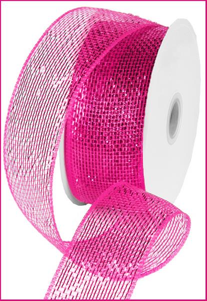 Deco Poly Mesh Ribbon : Metallic Hot Pink - 2.5 Inches x 25 Yards (75 Feet)