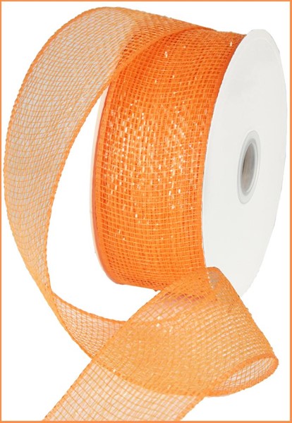 Deco Poly Mesh Ribbon : Metallic Orange - 2.5 Inches x 25 Yards (75 Feet)