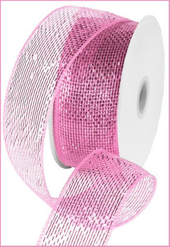 Deco Poly Mesh Ribbon : Metallic Pink - 2.5 Inches x 25 Yards (75 Feet)