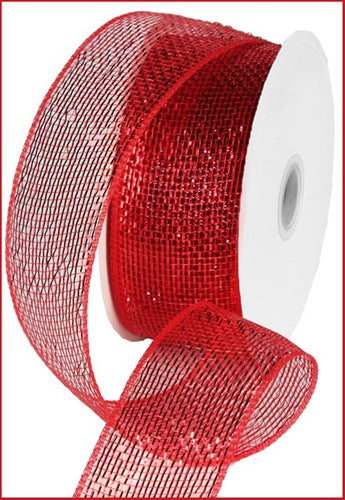 Deco Poly Mesh Ribbon : Metallic Red - 2.5 Inches x 25 Yards (75 Feet)
