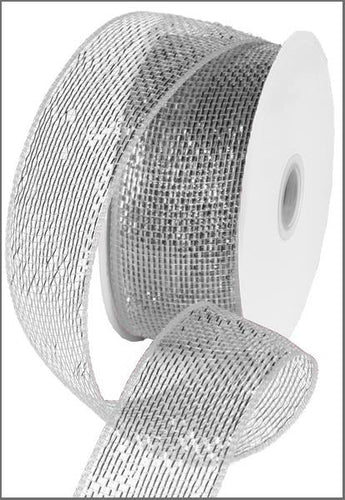 Deco Poly Mesh Ribbon : Metallic Silver - 2.5 Inches x 25 Yards (75 Feet)