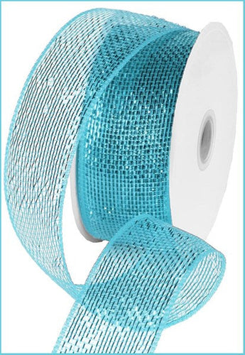 Deco Poly Mesh Ribbon : Metallic Turquoise Blue - 2.5 Inches x 25 Yards (75 Feet)