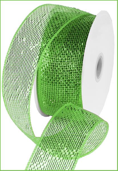 Deco Poly Mesh Ribbon : Metallic Lime Green - 2.5 Inches x 25 Yards (75 Feet)